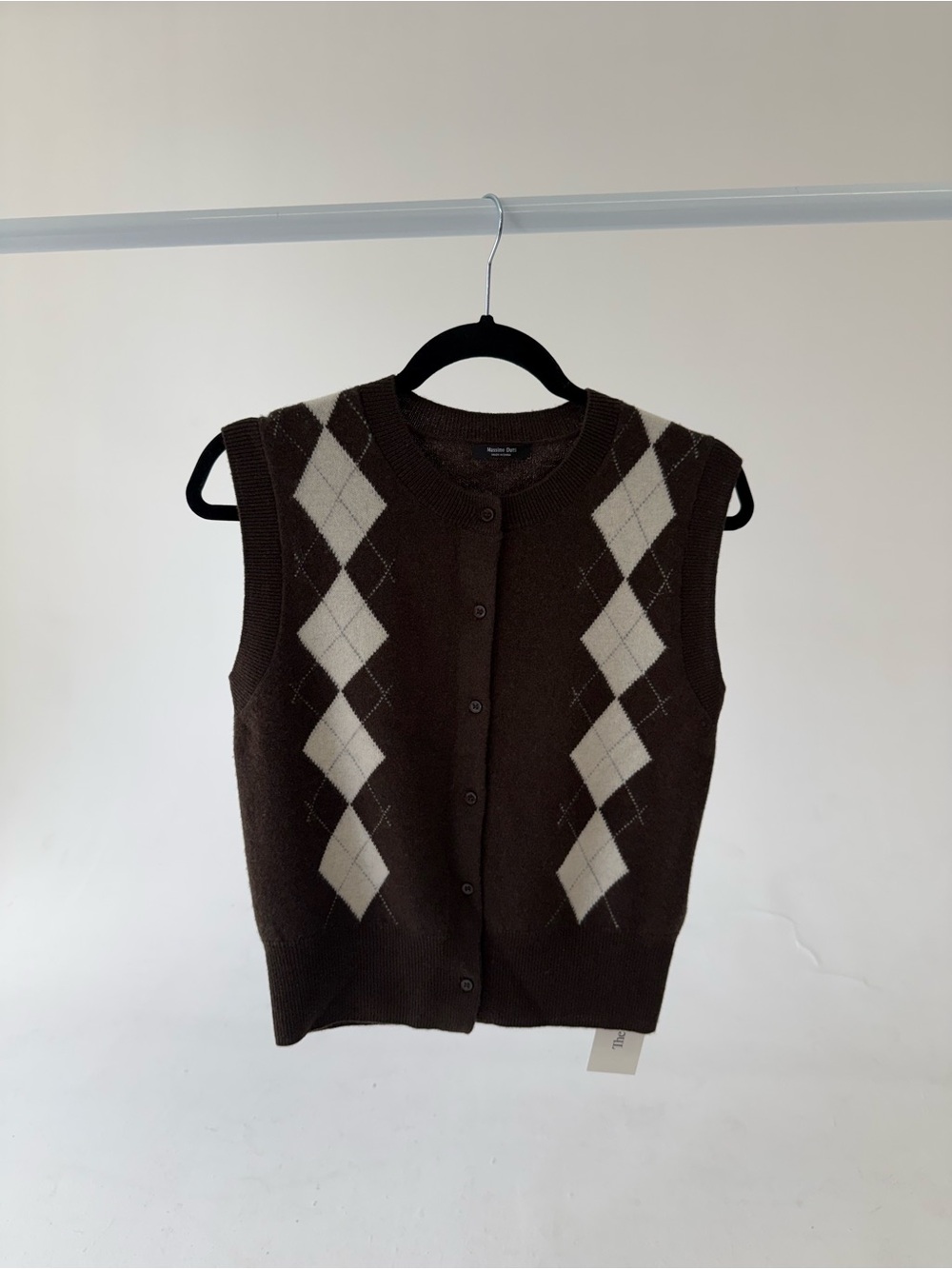 Massimo Dutti - Sleeveless Argyle Knit Button-Up Sweater Vest 100% Cashmere